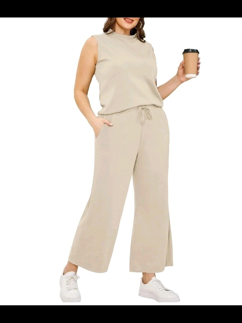 SAMPEEL Two Piece Sets / Women Casual Outfits Wide Led Crop Pants Lounge Sets XL